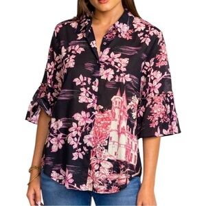 JOHNNY WAS House on The Hill Blouse Button Up Ruffle Sleeve 100% Cotton